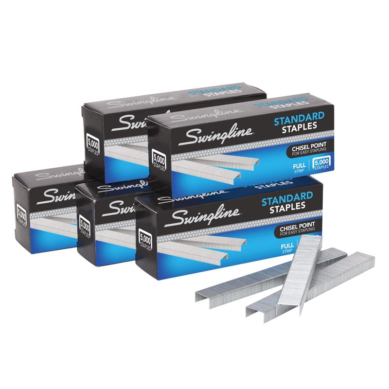 Swingline Staples, 5 Pack, Standard Staples for Desktop Staplers, 1/4" Length, 210/Strip, 5000/Box (35101) - Image 1