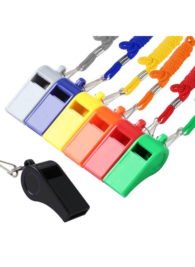 SANNIX 7 Pack Plastic Whistles Coaches Referee Whistles With Lanyards Colorful Whistles For Kids Sports Whistles For Football Basketball Training Gyms Emergency  - Image 1