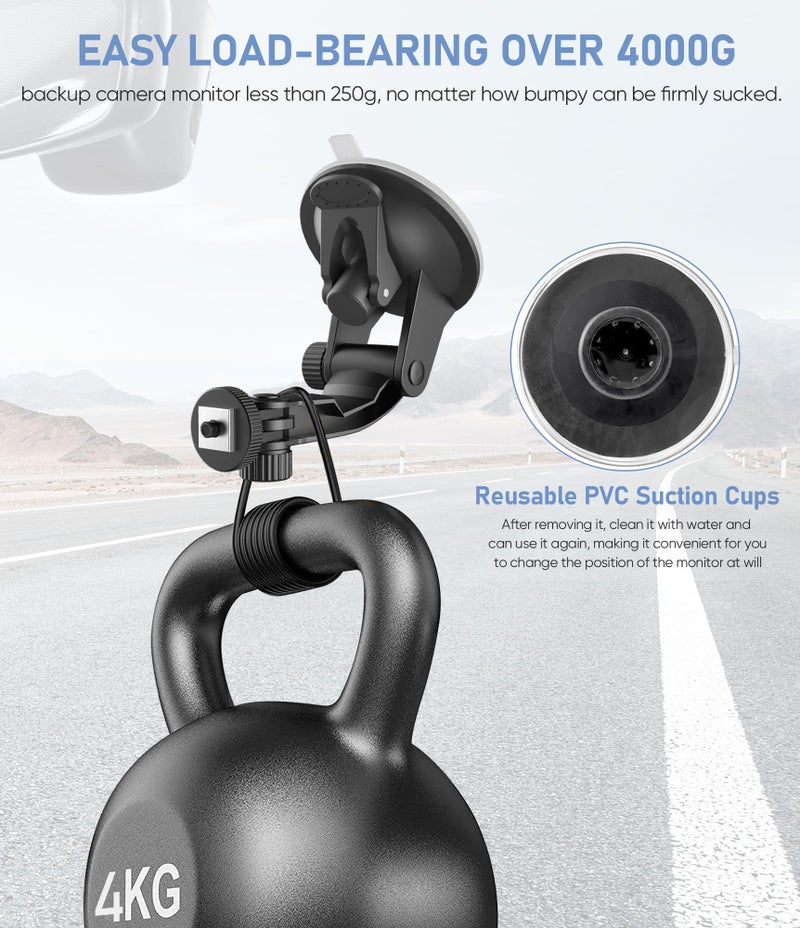 PixelMan Large Dual Suction Cup Backup Camera Mount for 7/9 inch Windshield and Car, RV, Truck Display Monitor Bracket - Image 2