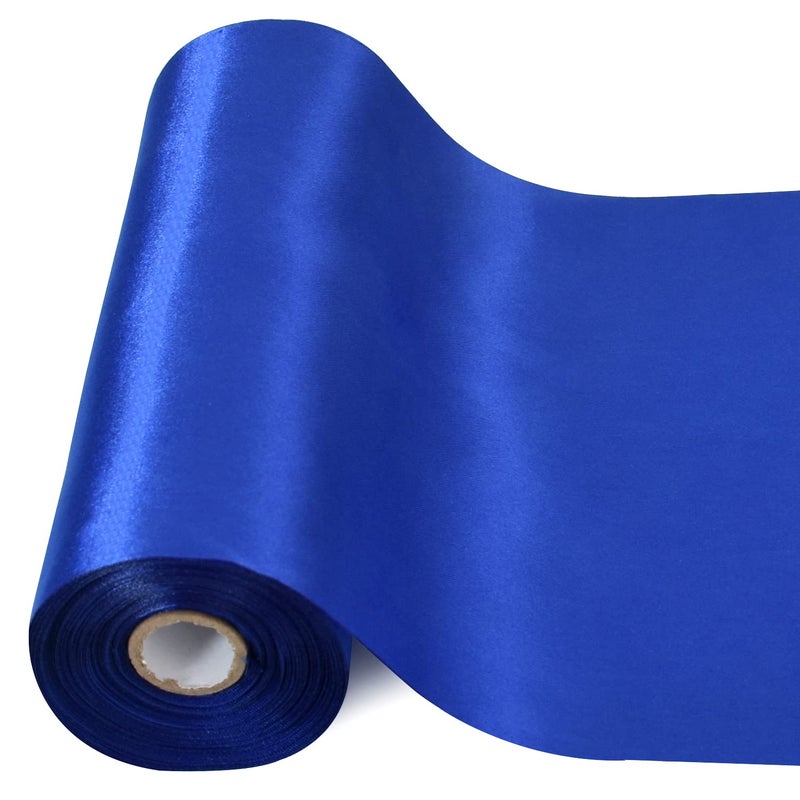 TONIFUL 8 Inch x 22yd Extra Wide Large Royal Blue Satin Ribbon Solid Fabric Ribbons for Door Tree Home Outside Bows Decor Cutting Ceremony Kit Grand Opening Chair Sashes Crafts Wedding Car Decoration