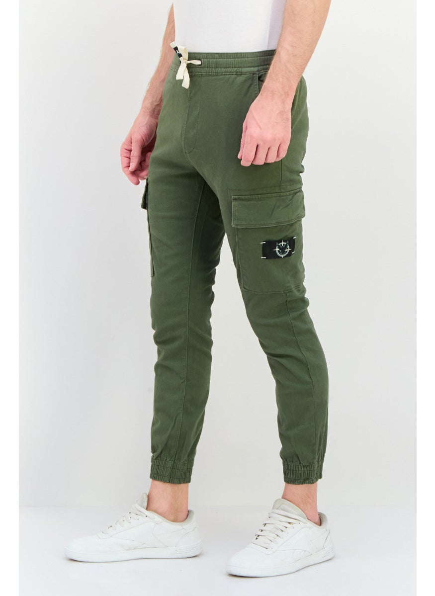 Company Eighty One - Men Regular Fit Drawstring Brand Logo Cargo Pants, Olive - Image 1