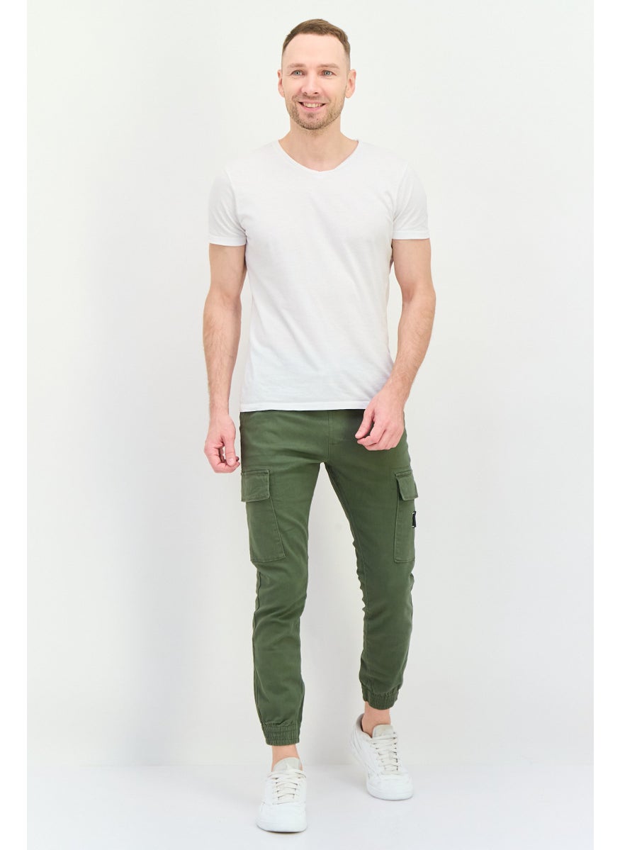 Company Eighty One - Men Regular Fit Drawstring Brand Logo Cargo Pants, Olive - Image 1