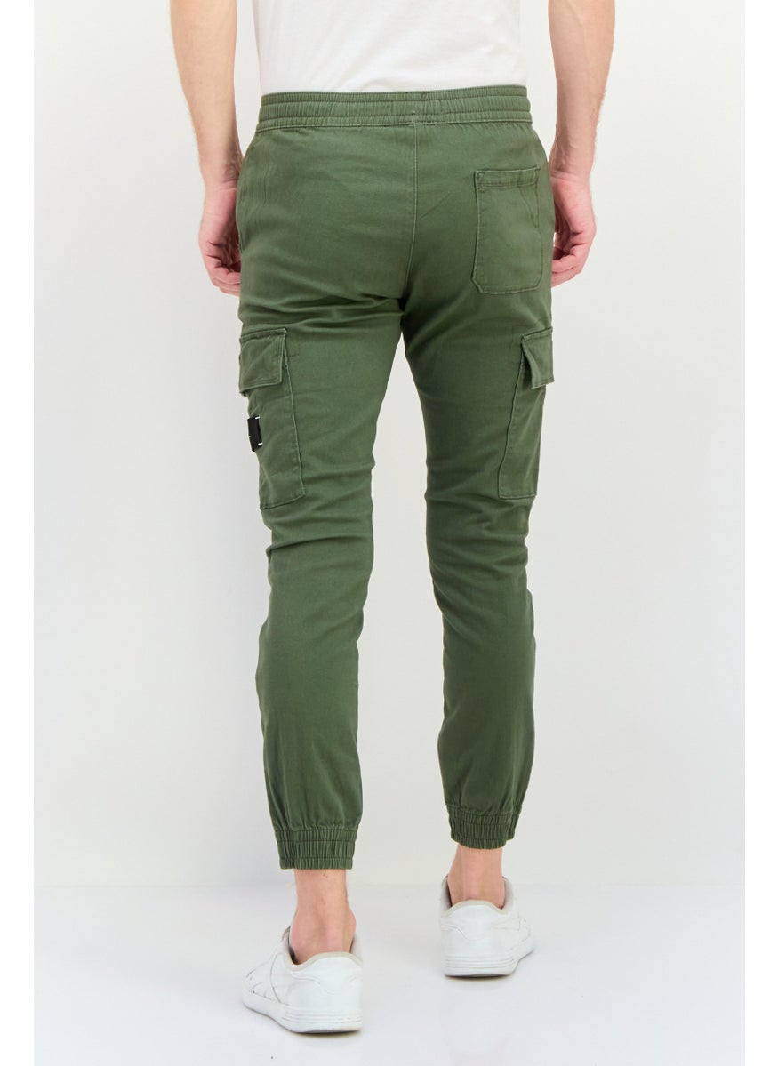 Company Eighty One - Men Regular Fit Drawstring Brand Logo Cargo Pants, Olive - Image 1