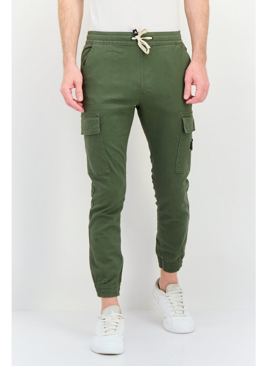 Company Eighty One - Men Regular Fit Drawstring Brand Logo Cargo Pants, Olive - Image 1