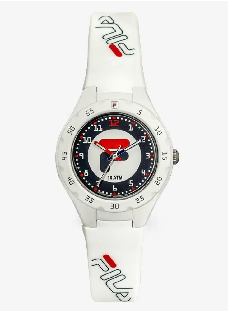 FILA FILA KIDS UNISEX ANALOGUE WATCH PLASTIC CASE WHITE SILICONE STRAP, 38-204-101