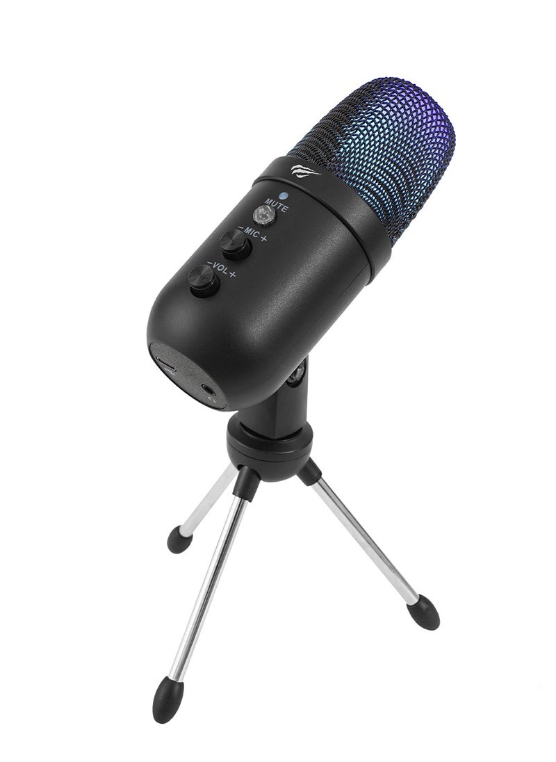 havit - USB RGB Gaming Microphone for PC with Mute Button, suitable for live broadcasting, recording, and chatting - Image 1