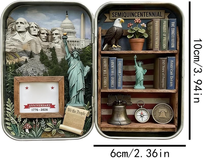 Keepsake Box | Metal 2D Patriotic Scene Desk Decor,1776-2026 Commemorative Memory Box,for Home Bedroom Living Room Study Office School Desk Table Shelf Party Holiday - Image 5