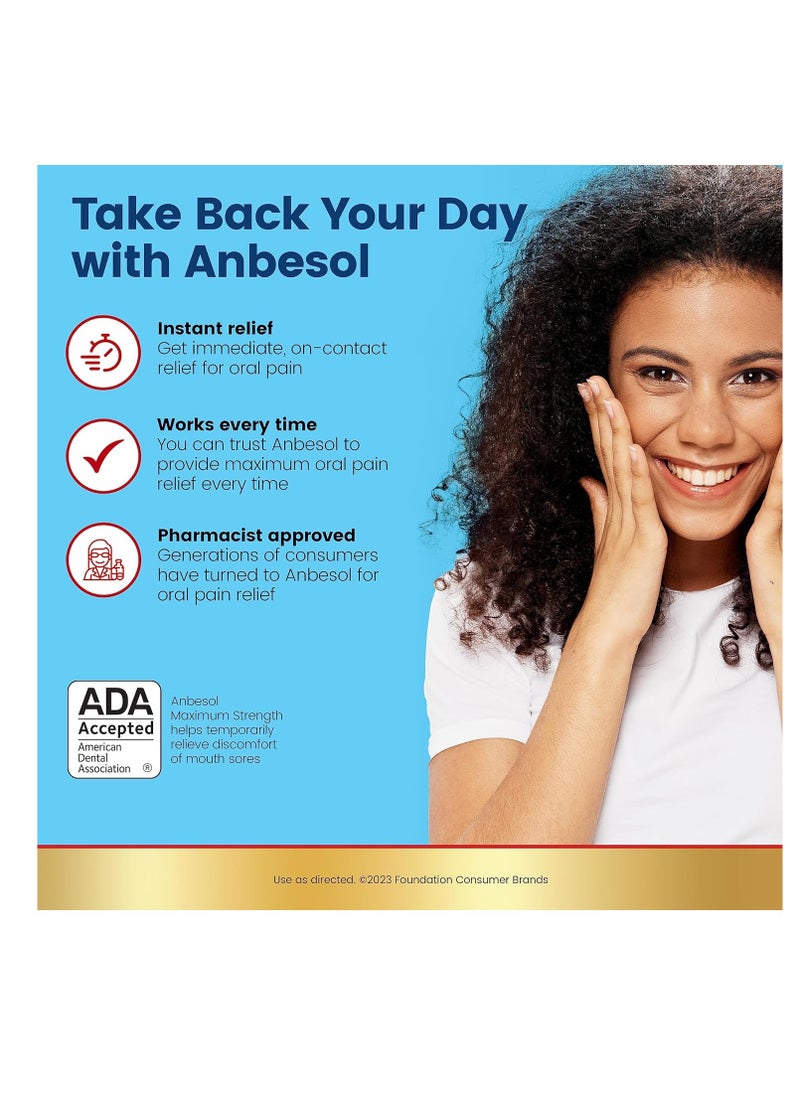 Anbesol - Anbesol Maximum Strength Oral Pain Relief Gel, Instant Pain Relief For Toothache Pain, Canker Sores, Sore Gums, Mouth Sores, Denture Pain, and Aligner Pain, ADA Accepted, 0.33 oz (packaging may vary) - Image 1