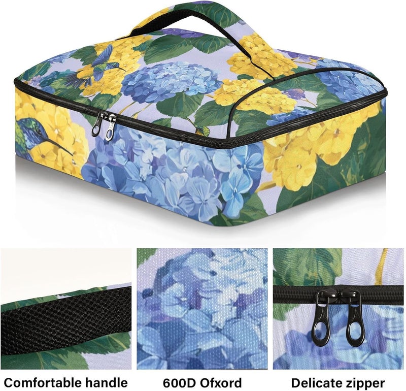 ElliTarr Casserole Carrier Insulated Casserole Dish Carrier Thermal Food Warmer Bag Lasagna Holder Lugger Tote Potluck Containers for Travel Picnic Party Blue Hydrangeas Hummingbirds - Image 2