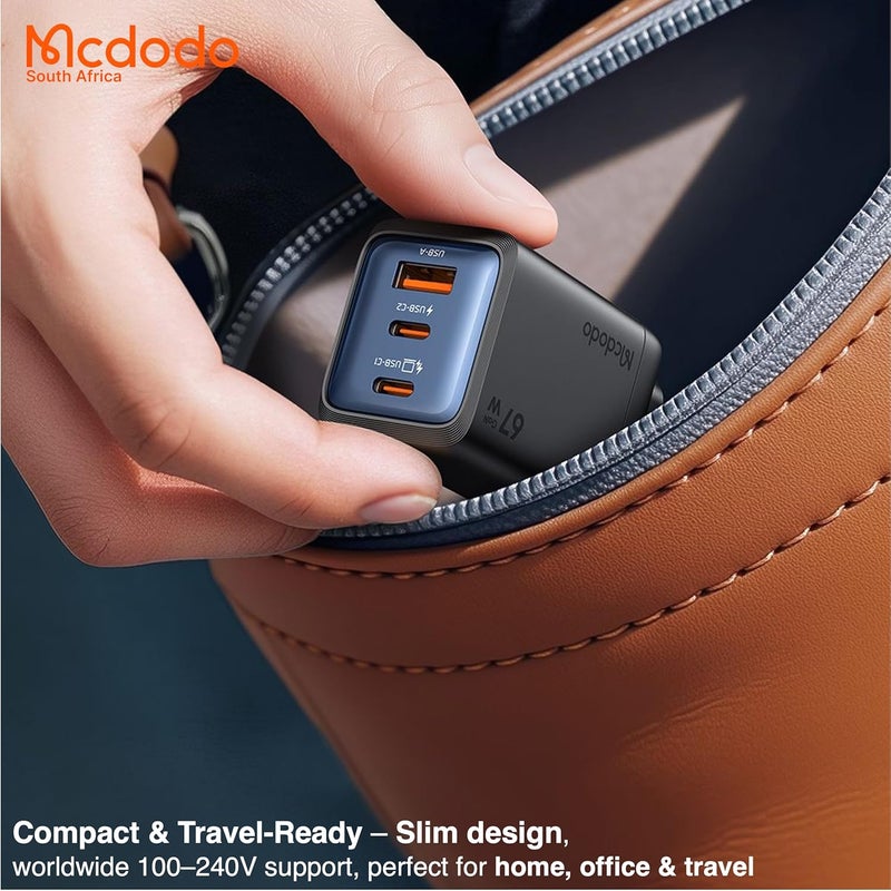 Mcdodo Gana Series 0970 67W GaN Charger  Portable 3 Port Fast Charging Solution with USB C & USB A - Image 1