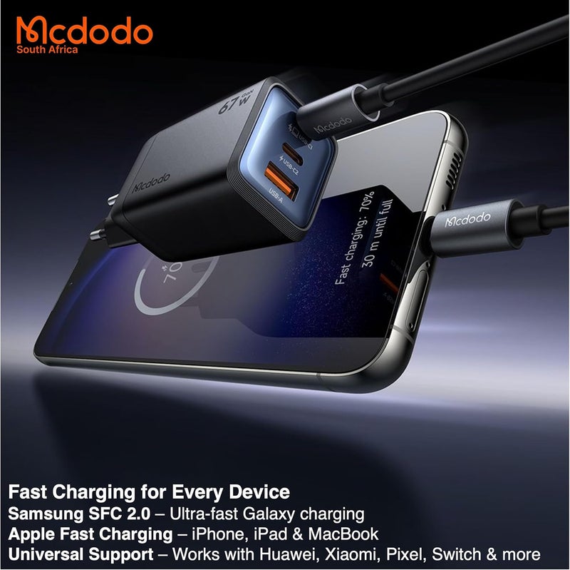 Mcdodo Gana Series 0970 67W GaN Charger  Portable 3 Port Fast Charging Solution with USB C & USB A - Image 2