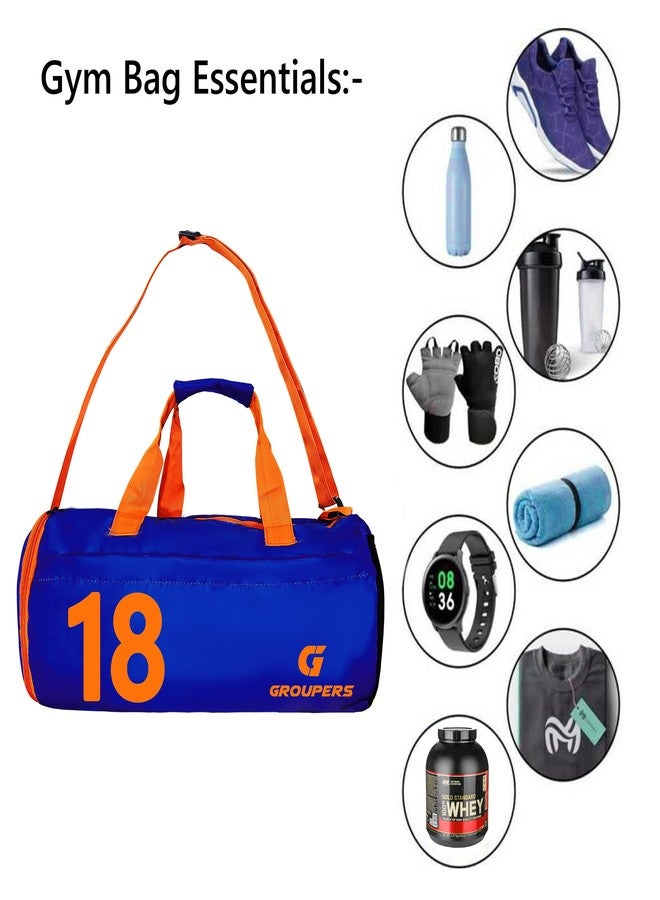 Groupers Blue Gym Bag for Men & Women - 20-25L Foldable Duffle with Shoe Compartment + 500ml Shaker, Waterproof Travel Weekender & Overnight Carry-On (43×25×23 cm) - Image 3