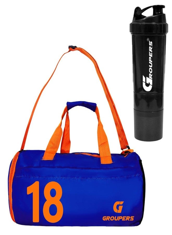 Groupers Blue Gym Bag for Men & Women - 20-25L Foldable Duffle with Shoe Compartment + 500ml Shaker, Waterproof Travel Weekender & Overnight Carry-On (43×25×23 cm) - Image 1