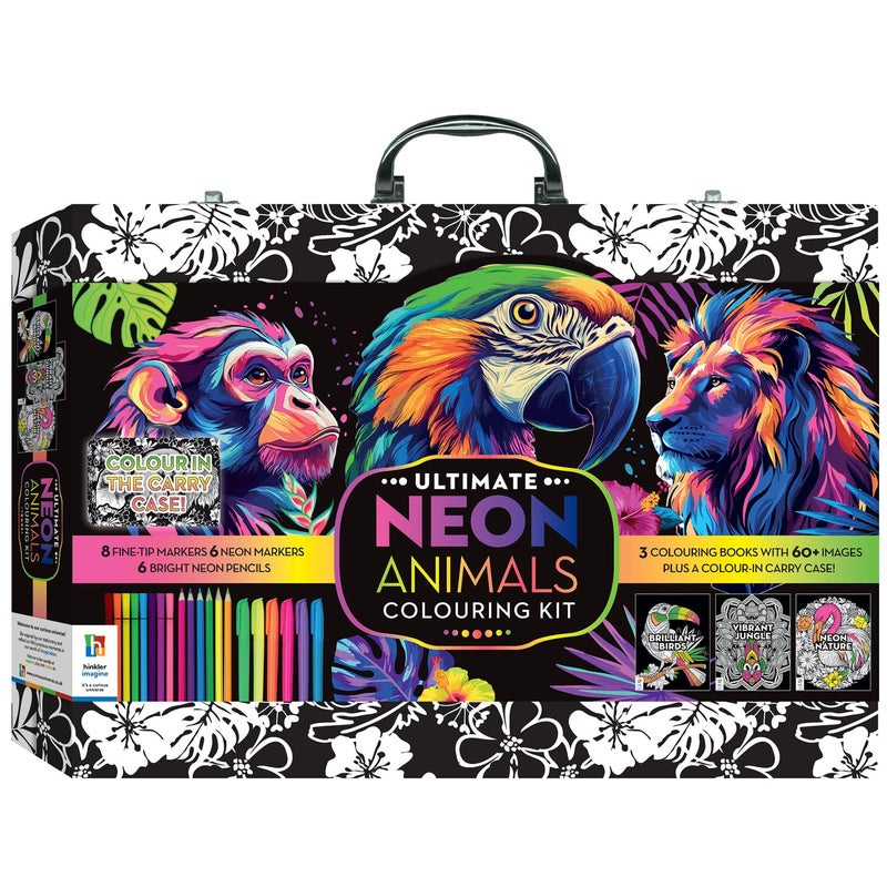 Hinkler Neon Colouring Suitcase Kit, Arts and Crafts Set with 3 Painting Books, 6 Neoncolor Pencils, 6 Neoncolor Markers, 8 Fine Tip Markers, Art and Activity Set, Drawing and Painting Activity for Kids, Neon Colouring Case, Animals Art, Perfect For Gifting, Ages 8-12 Years - Image 5