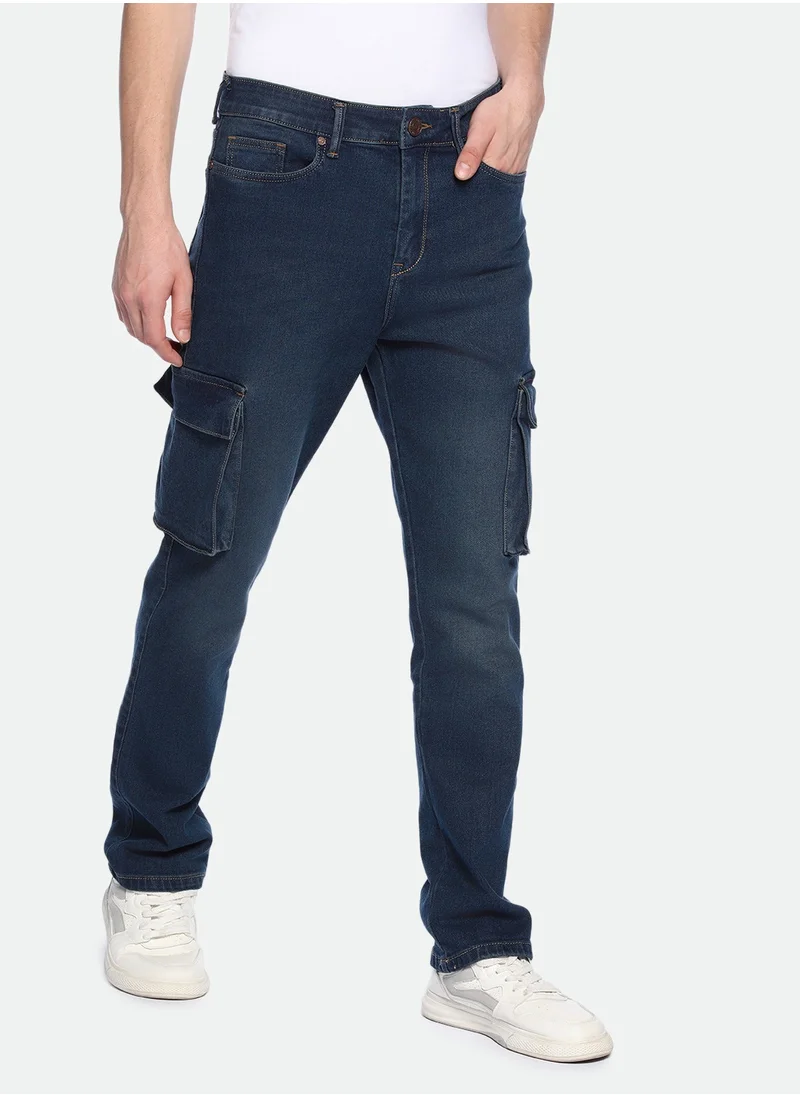 دينيس لينغو Straight Fit Mid Blue Men's Jeans with Button & Zip Closure (Denim)