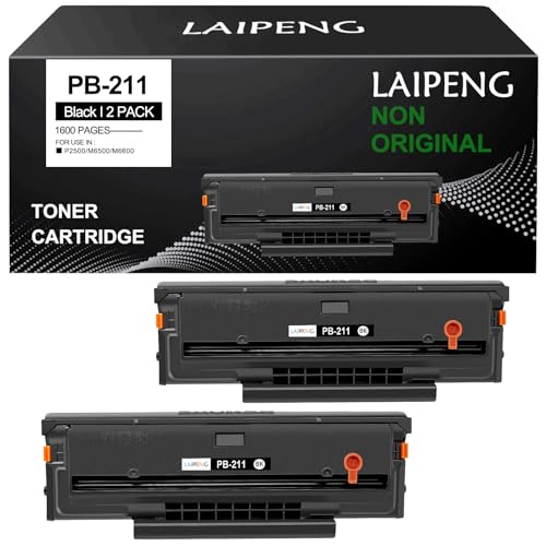 LAIPENG PB-211 PB211 PB 211 PB-211EV PB 211EV Compatible Toner Cartridge 1600 Pages for P2500W P2502W P2207 M6550 M6500NW M6550NW M6600 M6600NW M6602NW M6552 M6552NW M6602N Printers (Black,2-Pack) - Image 1