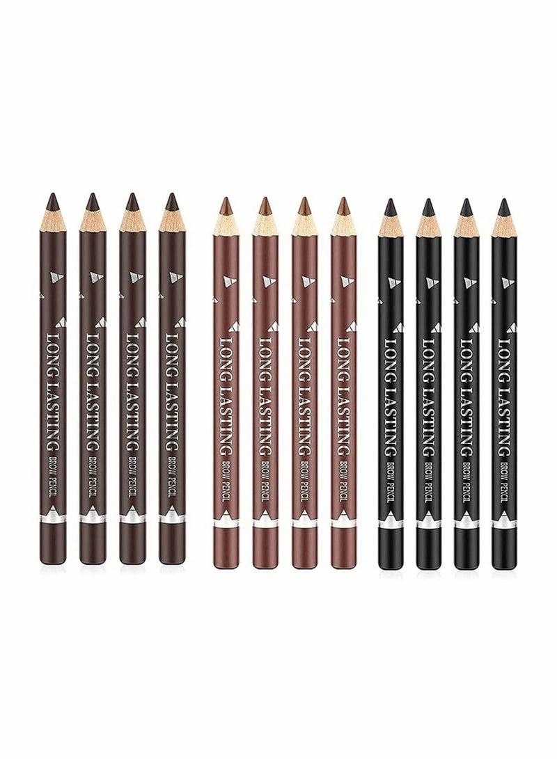 Generic 12 Pcs Eyebrow Eyeliner Pencil Set, Waterproof Pencil,Long-lasting Sweat-proof Makeup Brow Tint Pen, 3 Colors (Black+ Brown+Dark Brown) - Image 1