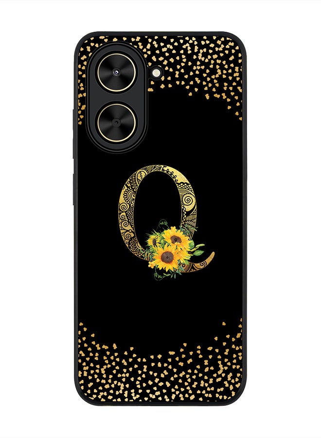 Stylizedd For Xiaomi Poco C71 / Redmi A5 4G Case,Slim fit Camera Protection, Shockproof Thin Phone cover  - Custom Floral Monogram - Q ( Black )