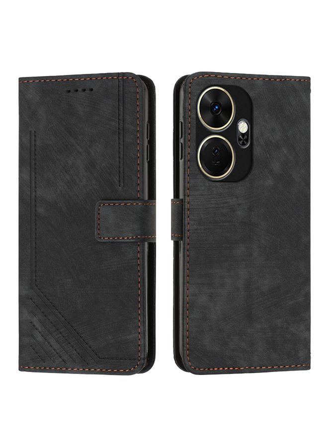 جرين تايجر جراب هاتف جلدي بنمط مخطط لهاتف itel P55+ مع حزام (أسود)