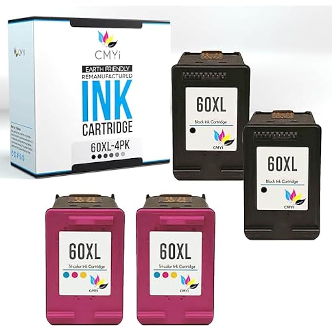 REPLACEMENT 60XL PRINTER INK CARTRIDGES COMBO PACK FOR HP DESKJET F4238, F4240, F4250, F4272, F4273, F4274, F4275, F4280, F4283, F4288, F4292, ENVY 100, 110, 114, 120, 121 (2 BLACK, 2 COLOR) - Image 1