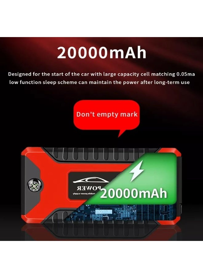 جهاز تشغيل سيارات متعدد الوظائف وعالي الطاقة (باور بانك) مزود بـ 4 منافذ USB، يعمل كشاحن طوارئ وداعم لبطارية السيارة، ويحتوي على بوصلة ومصباح LED مدمجين - مناسب لمركبات الإمارات (اللون: أحمر/أسود) - Image 4