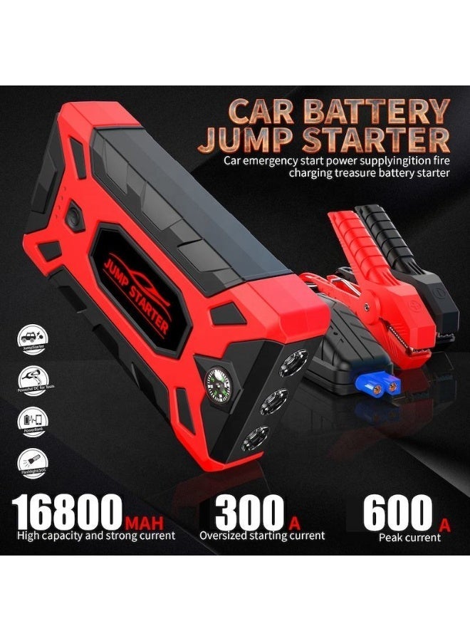 جهاز تشغيل سيارات متعدد الوظائف وعالي الطاقة (باور بانك) مزود بـ 4 منافذ USB، يعمل كشاحن طوارئ وداعم لبطارية السيارة، ويحتوي على بوصلة ومصباح LED مدمجين - مناسب لمركبات الإمارات (اللون: أحمر/أسود) - Image 2