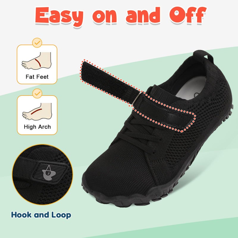 LeIsfIt Kids Girls Boys Shoes Wide Barefoot Shoes Kids Anti-Slip Sneakers Lightweight Hiking Sneakers for Toddler Little Big Kid Black 1 Big Kid - Image 4