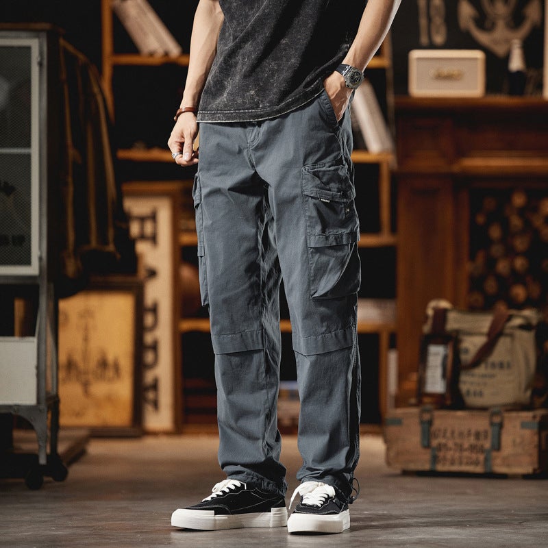 Generic Maillard Vintage Outdoor Street Sports Straight Leg Pants Loose Multi-Pocket Crane Pants 7613 Grey - Image 1