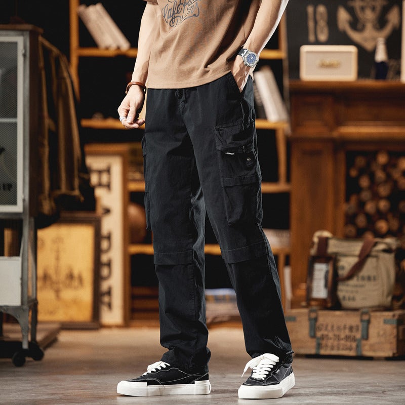 Generic Maillard Vintage Outdoor Street Sports Straight Leg Pants Loose Multi-Pocket Crane Pants 7613 Grey - Image 3