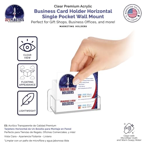 Marketing Holders Wall Mount Business Card Holder for 3.5" x 2" Printed Media Stickers Appointment Contact Info or Gift Cards Display Single Pocket Clear Acrylic Includes Hanging Hardware - Image 5