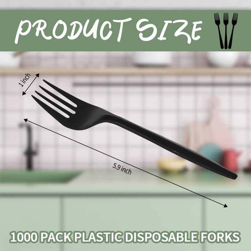 JSQBSECL [1000 Pack] Disposable Plastic Forks-Party Dimensions Bulk Black Disposable Silverware Plastic Cutlery Fork (Forks) - Image 2