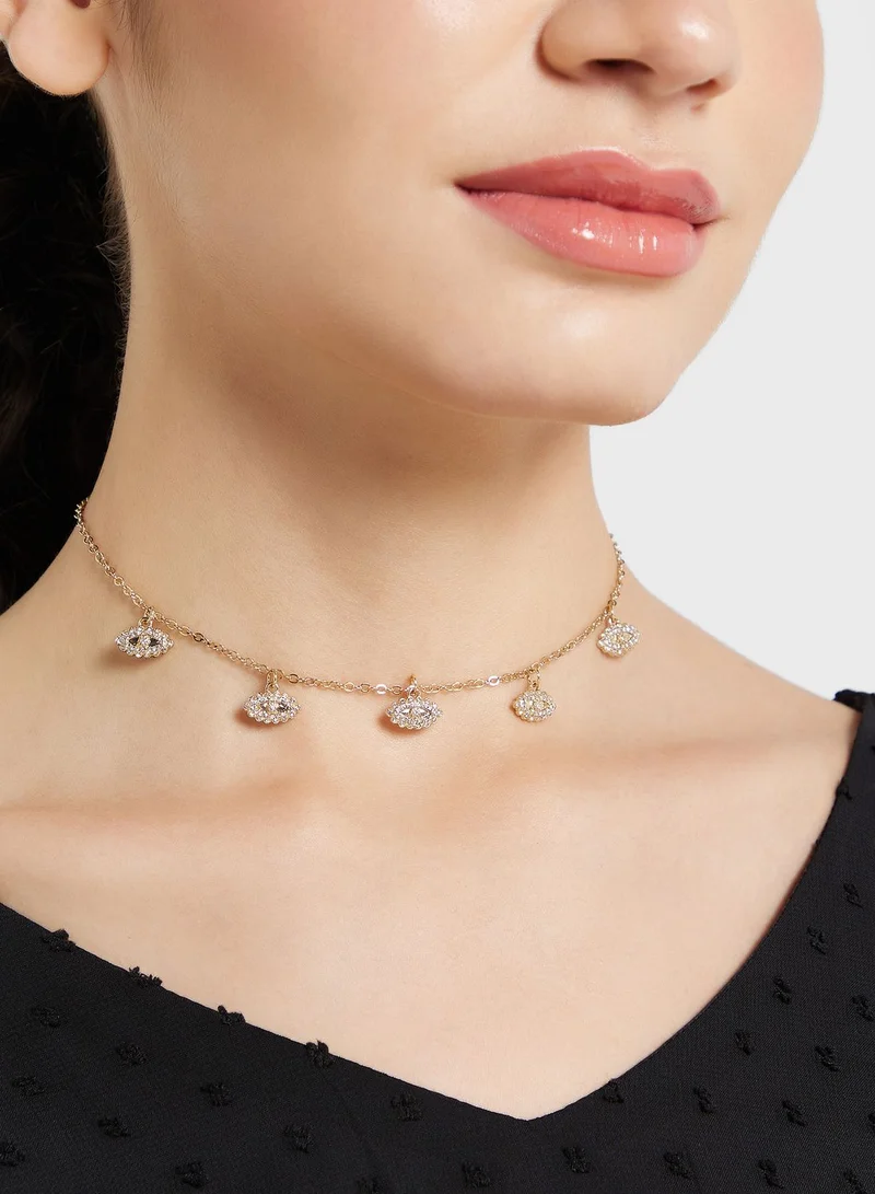 Khizana Evil Eye Rhinestone Choker Necklace