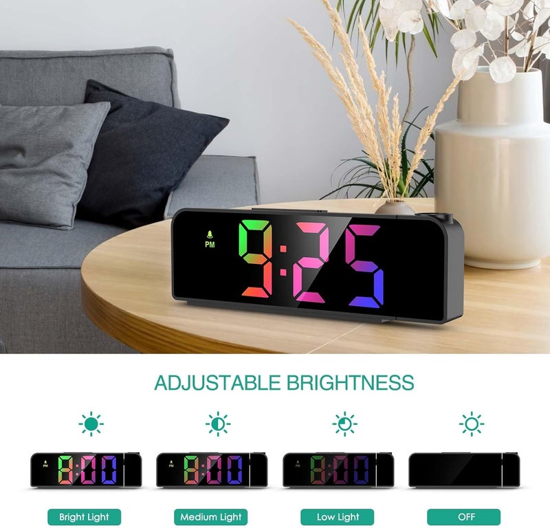 ORIA Projection Alarm Clock for Bedroom, Digital Clock Projector on Ceiling, 7.9'' LED Alarm Clock with 180° Rotatable Projector, 12/24H, Adjustable Brightness, Night Mode, Temperature - Image 3