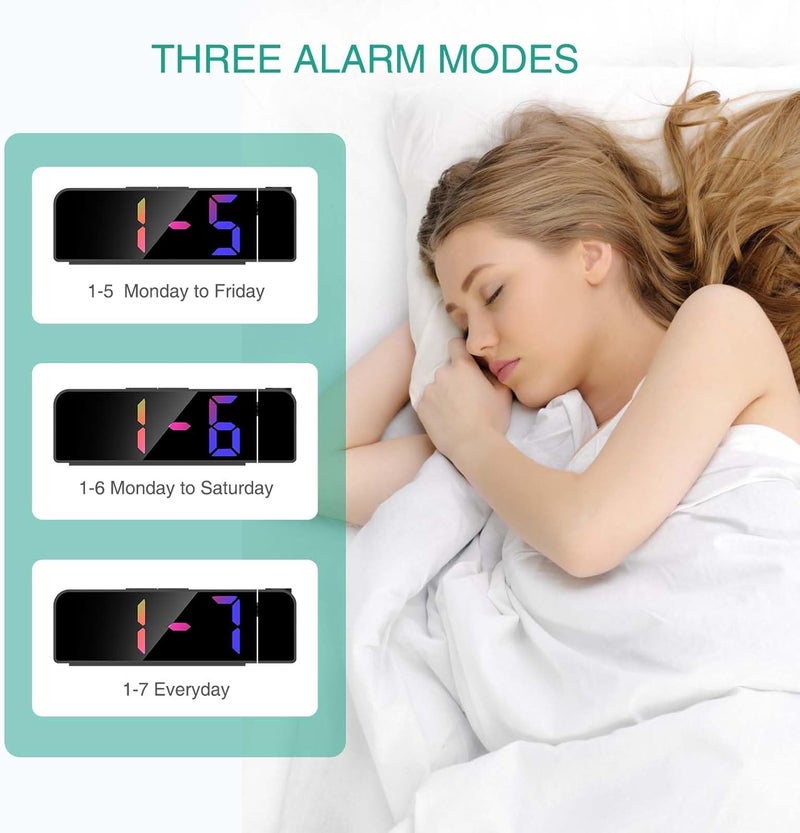 ORIA Projection Alarm Clock for Bedroom, Digital Clock Projector on Ceiling, 7.9'' LED Alarm Clock with 180° Rotatable Projector, 12/24H, Adjustable Brightness, Night Mode, Temperature - Image 4
