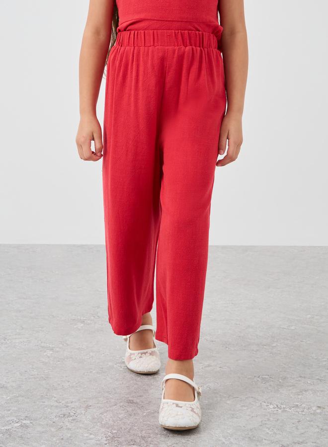 ستايلي طقم بلوزة وبنطلون ستايلي جيرلز أحمر سادة بدون أكمام بكسرات - Image 5