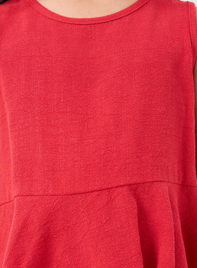 ستايلي طقم بلوزة وبنطلون ستايلي جيرلز أحمر سادة بدون أكمام بكسرات - Image 3