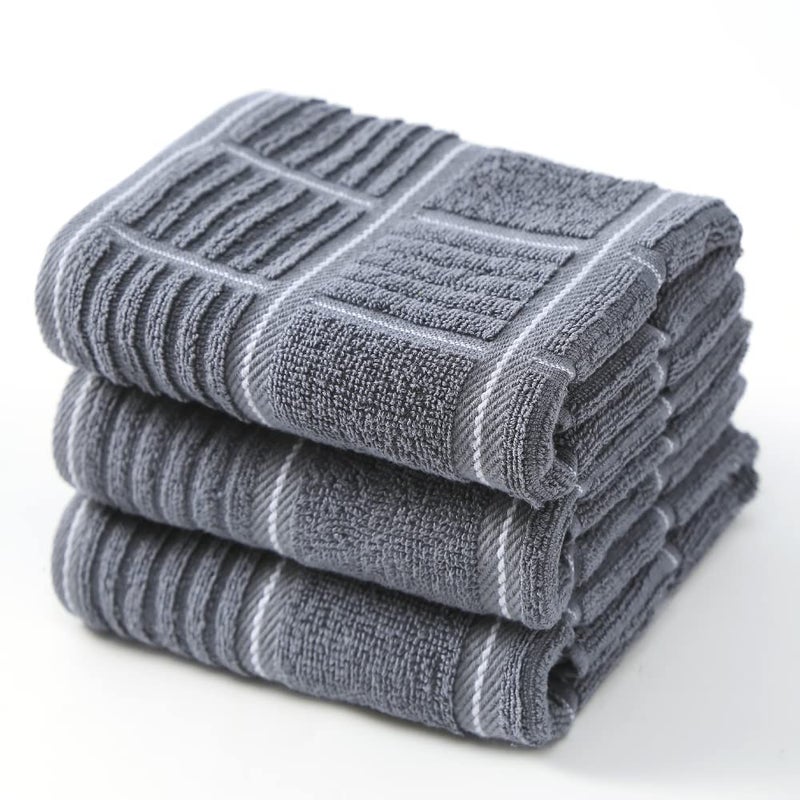 anyi 100 Cotton Gray Kitchen Towels Absorbent Dish Towels with Hanging Loop Soft Kitchen Hand Towels for Washing Drying Dishes