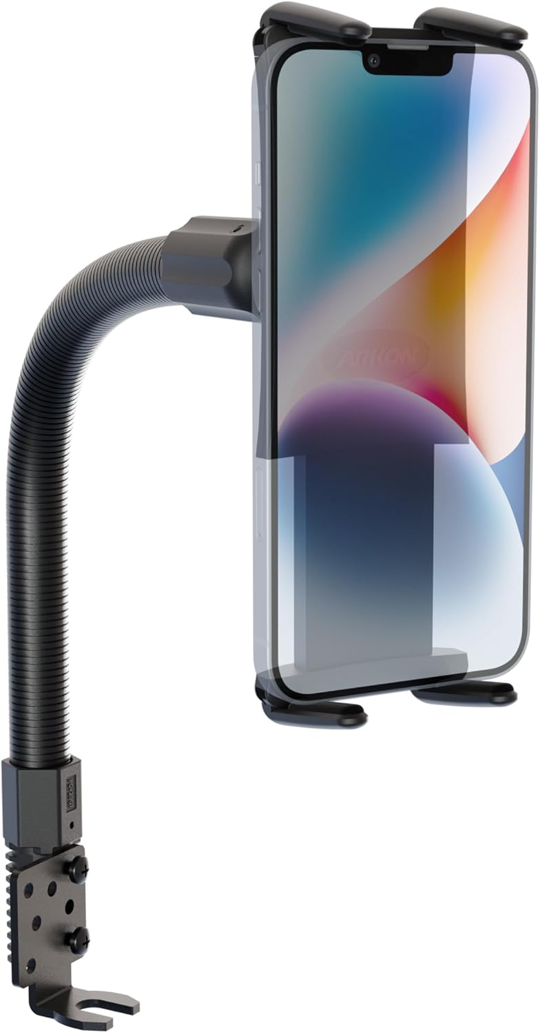 ARKON Car Seat Rail or Floor Mount Holder for iPad Mini and iPhone XS Max, Black - Image 1