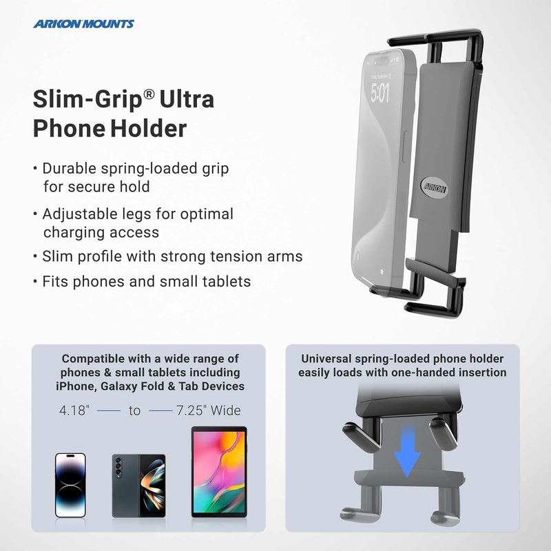 ARKON Car Seat Rail or Floor Mount Holder for iPad Mini and iPhone XS Max, Black - Image 5