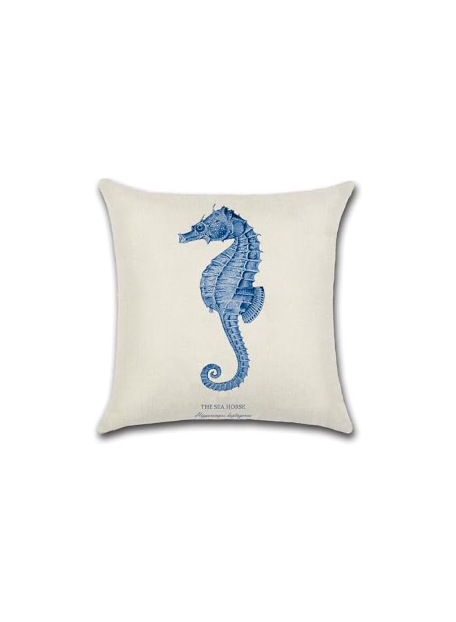 The Bros 4 Packs Ocean Style Cotton Linen Pillow Cover, Mediterranean Style Decorative with Sea grass/seahorse/starfish/coral Cushion Cover 18 * 18 - Image 4