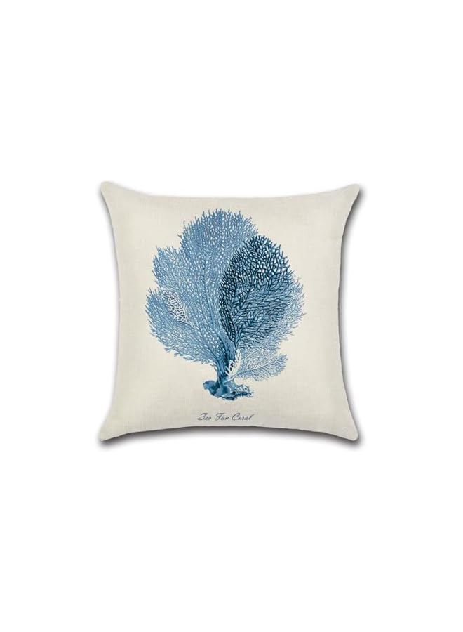 The Bros 4 Packs Ocean Style Cotton Linen Pillow Cover, Mediterranean Style Decorative with Sea grass/seahorse/starfish/coral Cushion Cover 18 * 18 - Image 3
