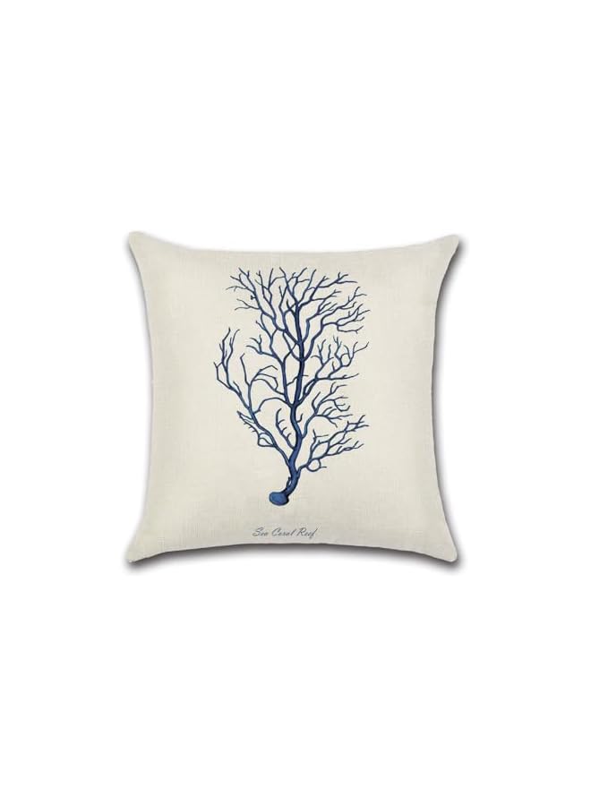 The Bros 4 Packs Ocean Style Cotton Linen Pillow Cover, Mediterranean Style Decorative with Sea grass/seahorse/starfish/coral Cushion Cover 18 * 18 - Image 2