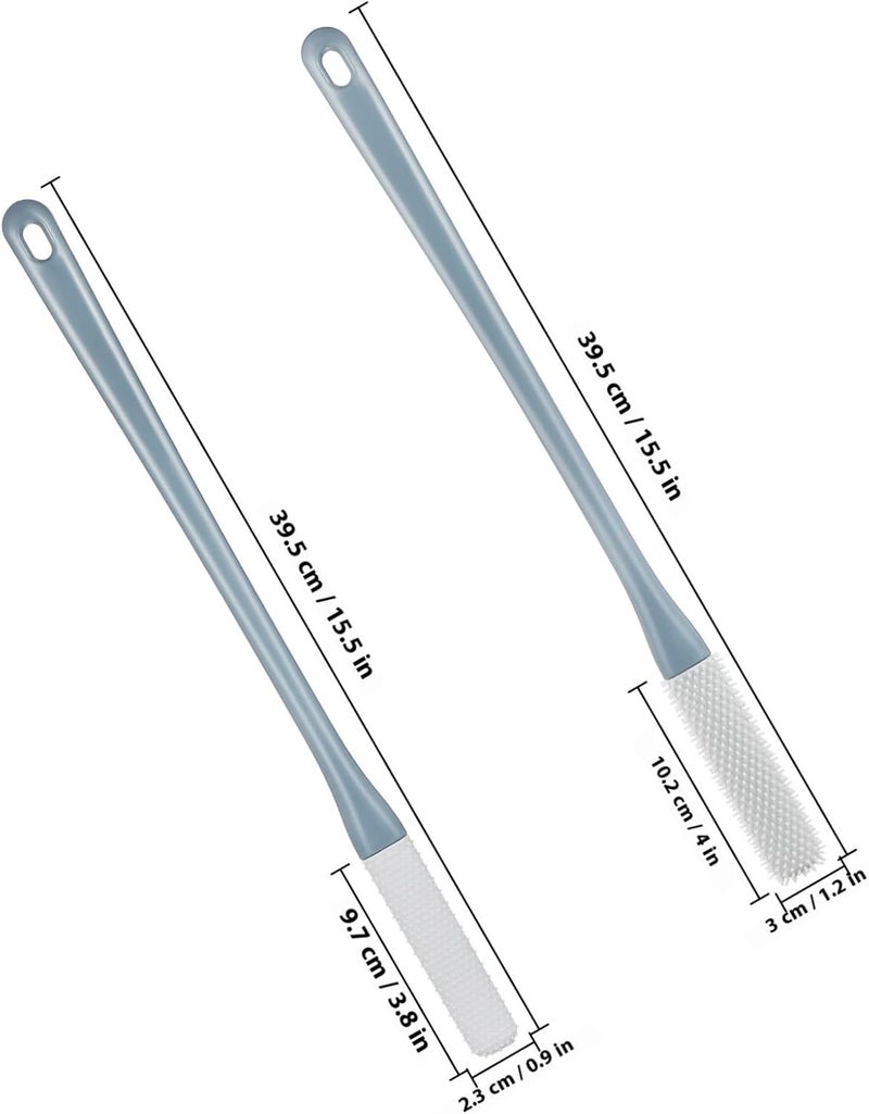 Silicone Toe Cleaning Brush 2pcs with Long Handle Foot Scrubber for Shower Gray Short Bristle Itch Relief Brush and Gray Long Bristle Suitable for Seniors and Daily Foot Care - Image 2