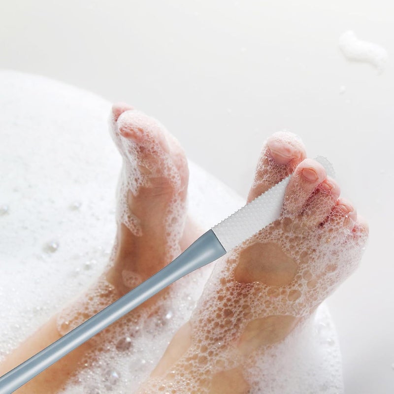 Silicone Toe Cleaning Brush 2pcs with Long Handle Foot Scrubber for Shower Gray Short Bristle Itch Relief Brush and Gray Long Bristle Suitable for Seniors and Daily Foot Care - Image 4