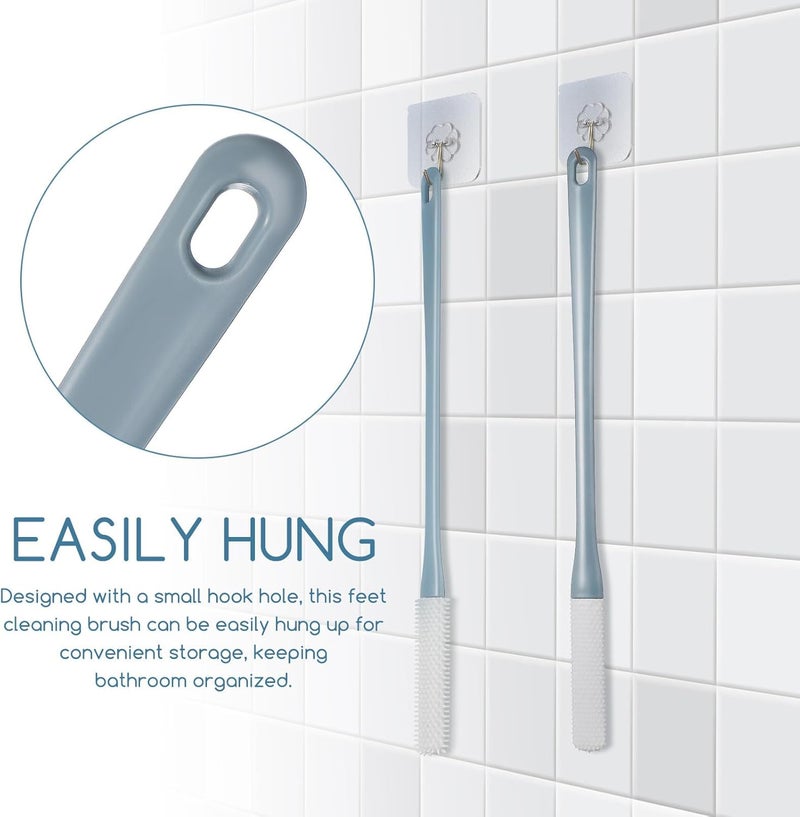 Silicone Toe Cleaning Brush 2pcs with Long Handle Foot Scrubber for Shower Gray Short Bristle Itch Relief Brush and Gray Long Bristle Suitable for Seniors and Daily Foot Care - Image 3