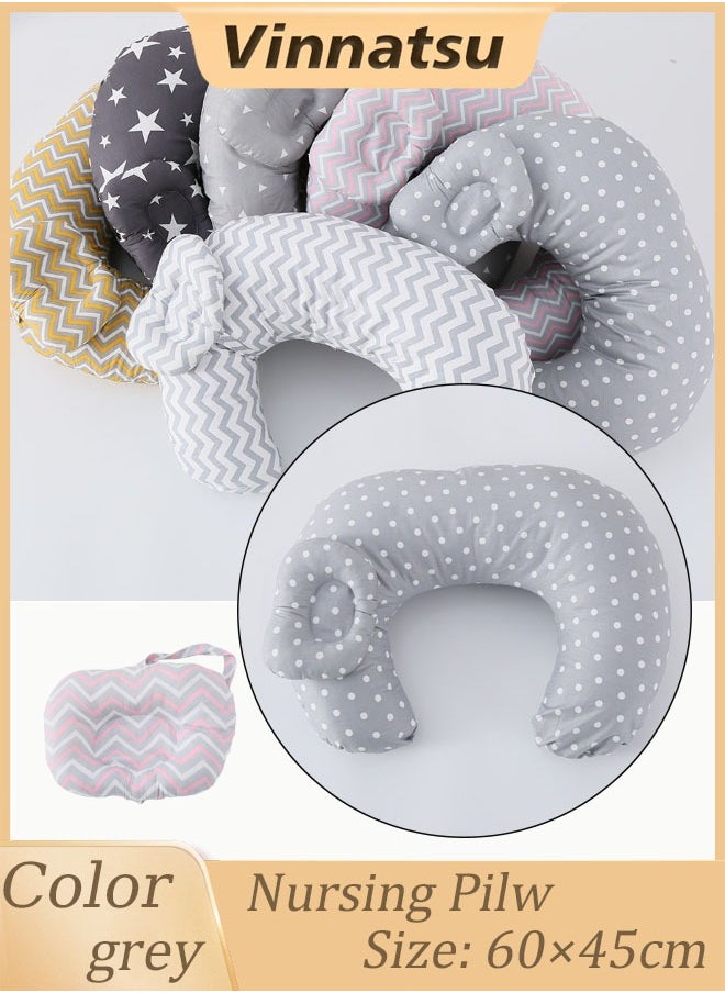 Vinnatsu Baby Breastfeeding Nursing Pillow for Babies Preventing Spitting Pillow Infants Learning Breastfeeding Pillow for Newborns,Positioner,Machine Washable U Shape Nursing,Infant Support Pillow Bonus Head Positioner,Adjustable Pillow For Breast feeding(Gray Polka Dot)  - Image 1