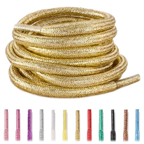 UamGlsob 4MM Round Glitter Shoe Laces,5/32" Colorful Sparkly Metallic Sparkle Shoelaces Replacement Strings for Sneaker Boots (Golden, 47"/120cm) - Image 1