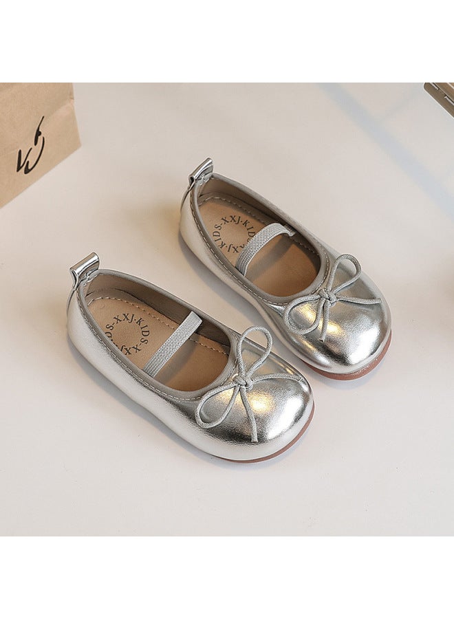 Girls Leather Shoes Spring And Autumn  New Children Princess Shoes Little Girls Soft Single Shoes Silver Soft Bottom Baby Shoes