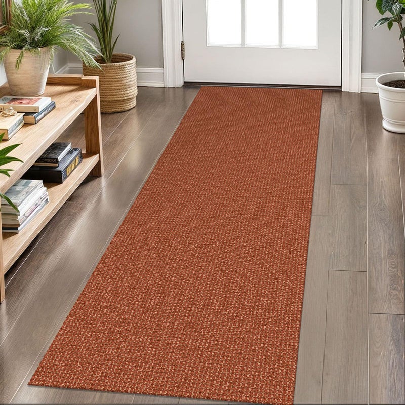 KOZYFLY Runners for Hallways 2x6 ft Washable Kitchen Runner Non Slip Rubber Backed Hall Runners Cotton Entryway Runner Rugs Floor Carpet for Indoor Backdoor Bedroom Kitchen, Orange/Tan - Image 1