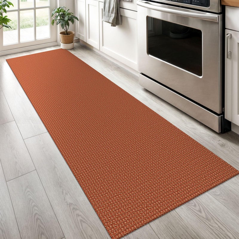 KOZYFLY Runners for Hallways 2x6 ft Washable Kitchen Runner Non Slip Rubber Backed Hall Runners Cotton Entryway Runner Rugs Floor Carpet for Indoor Backdoor Bedroom Kitchen, Orange/Tan - Image 2